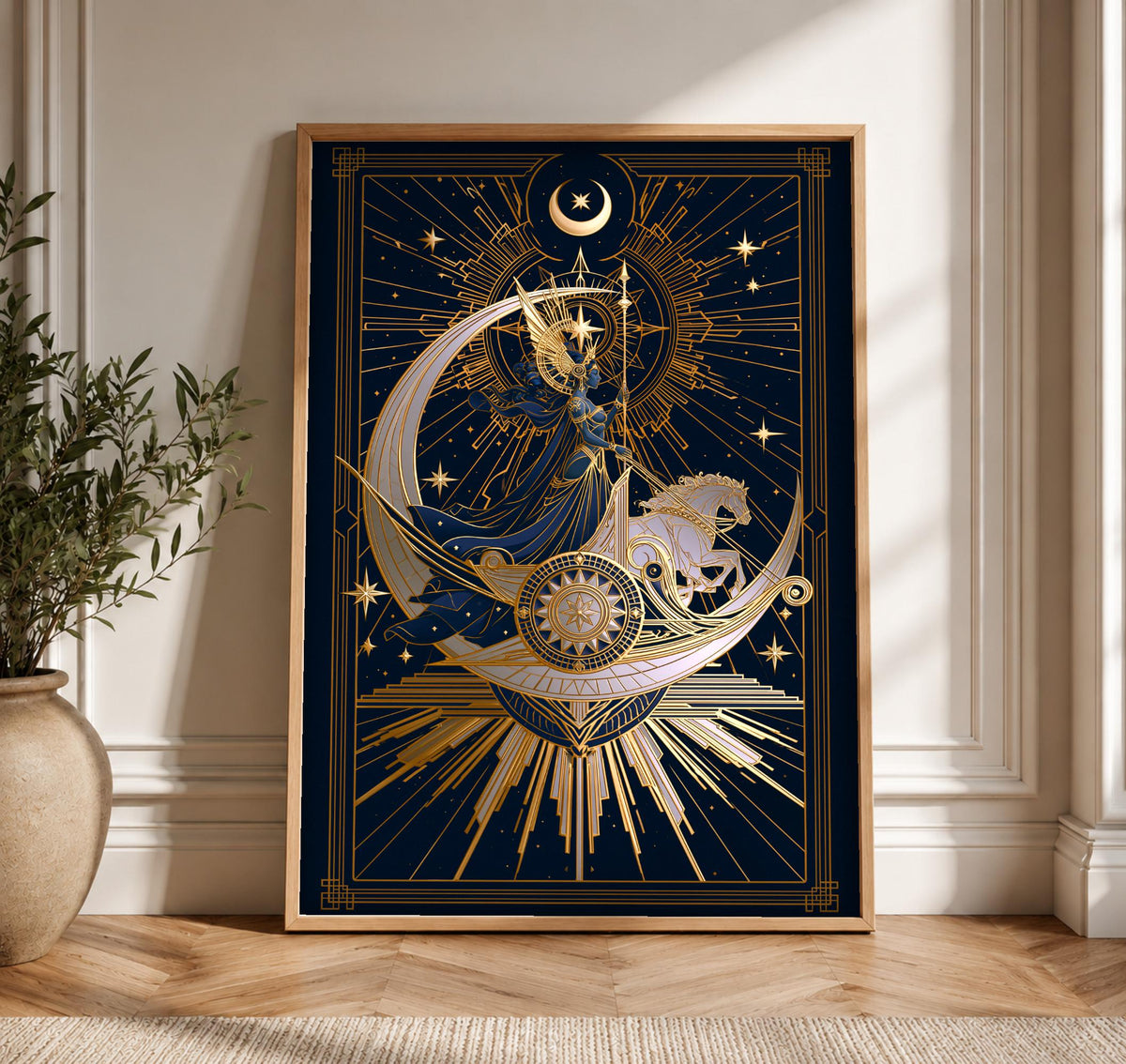 Celestial Moon Art, Lunar Chariot Goddess Print, Framed Unframed or Digital