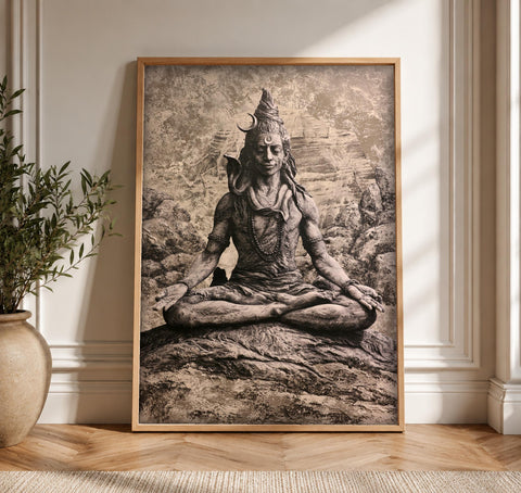 Hindu deity art, Lord Shiva Meditation Print, Indian Decor, Framed Unframed or Digital