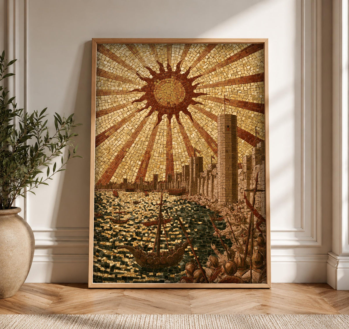 Ancient Naval Art, Roman Empire Mosaic Print, Battle Scene, Framed Unframed or Digital