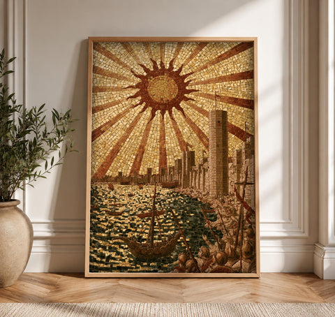 Ancient Naval Art, Roman Empire Mosaic Print, Battle Scene, Framed Unframed or Digital