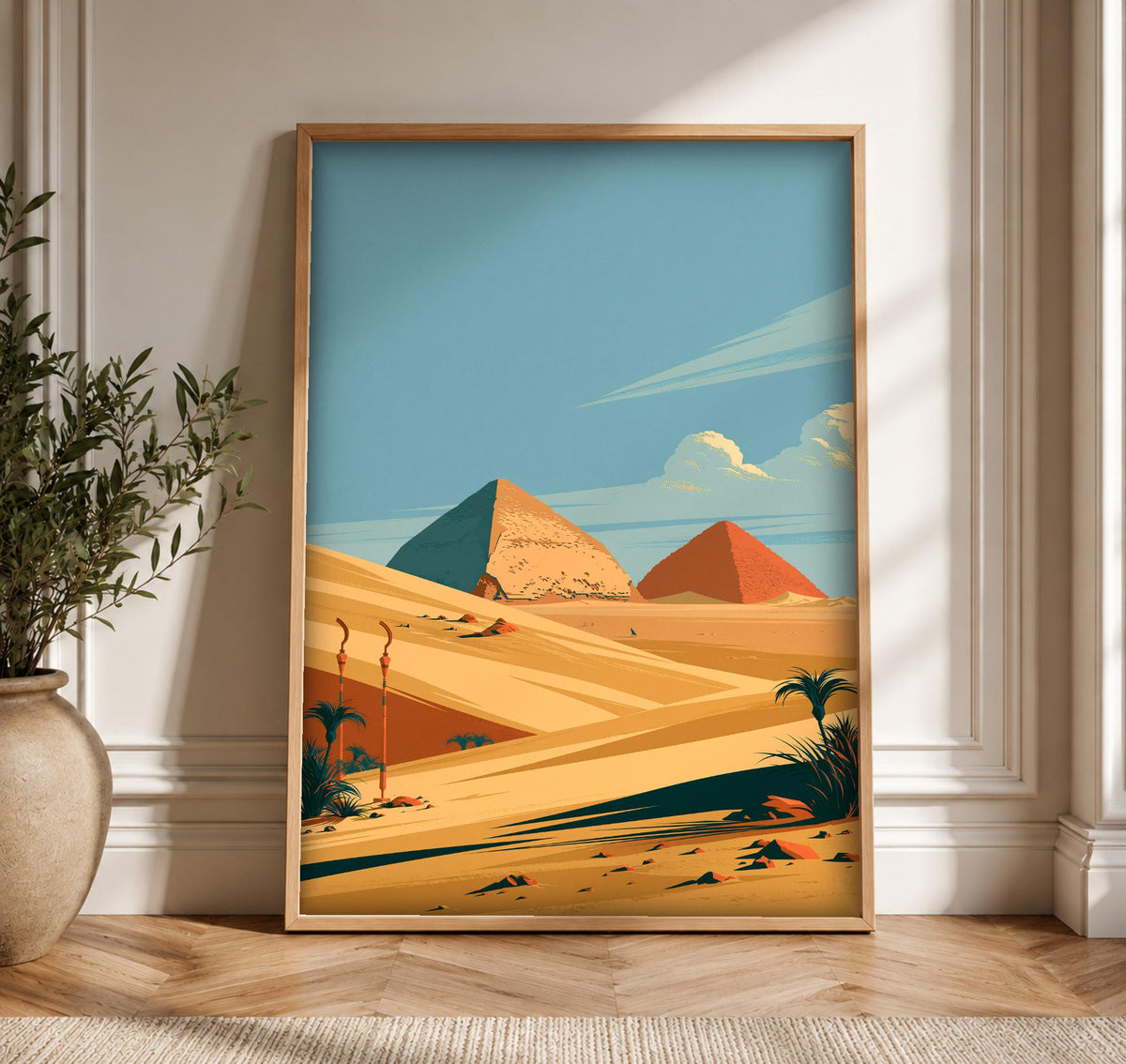 Egyptian Pyramids Art, Ancient Egypt Desert Print, Framed Unframed or Digital