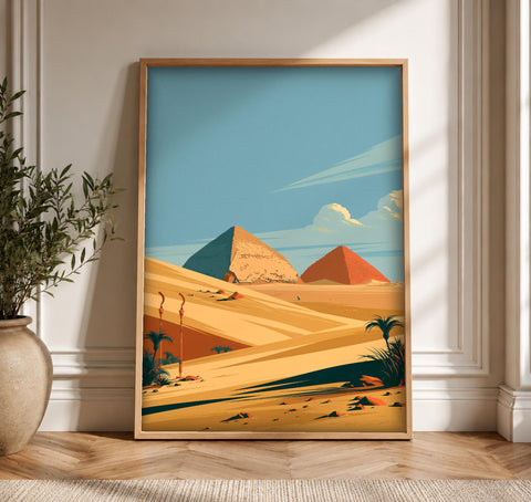 Egyptian Pyramids Art, Ancient Egypt Desert Print, Framed Unframed or Digital