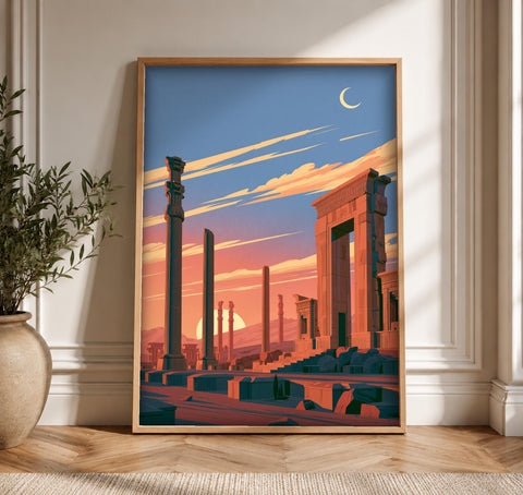Persian Ruins Art, Achaemenid Empire Print, Ancient Columns, Framed Unframed or Digital