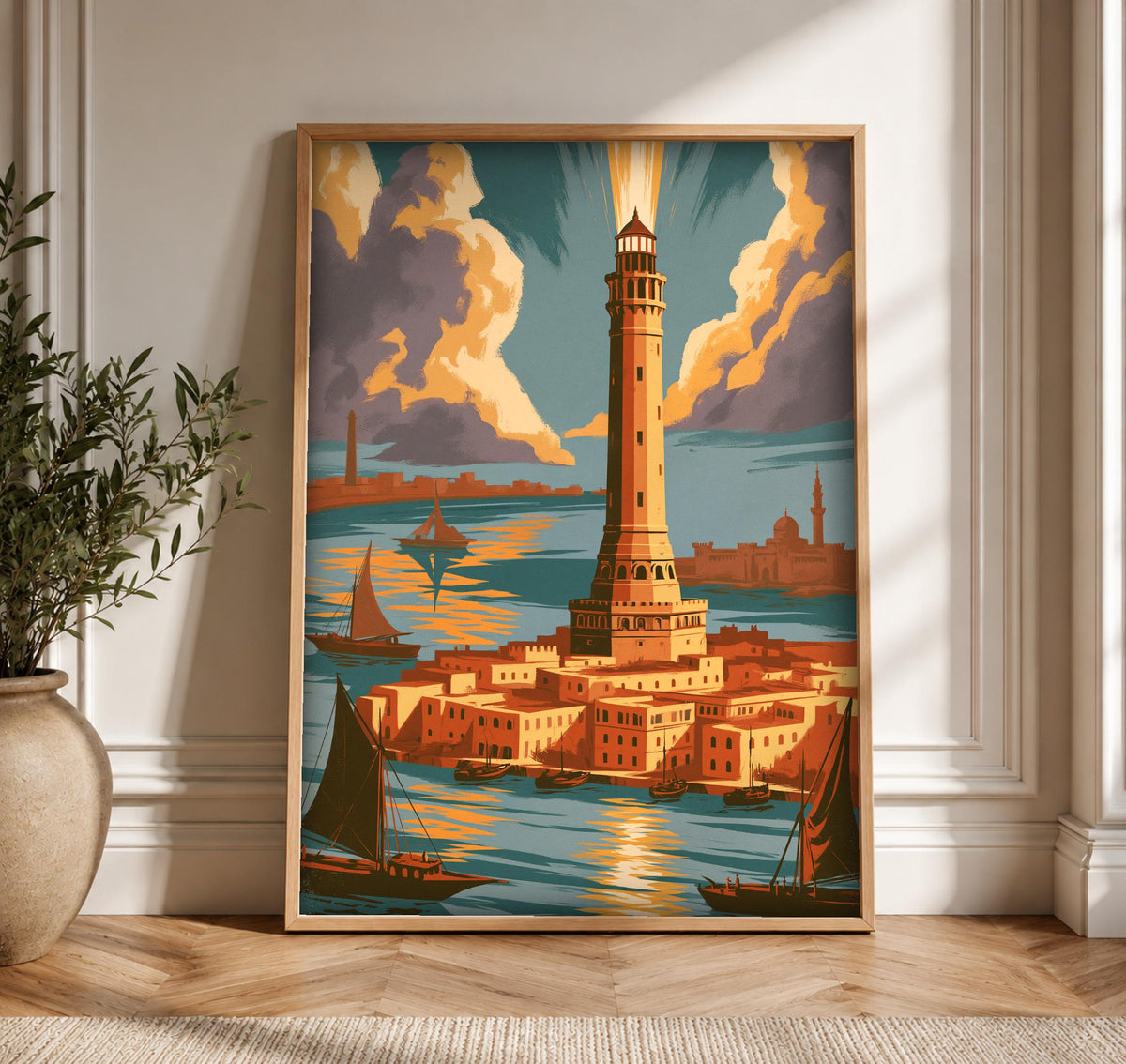 Pharos of Alexandria, Ancient Wonder Lighthouse Print, Framed Unframed or Digital