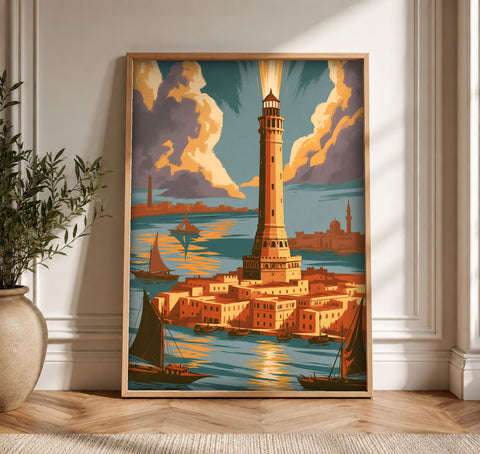 Pharos of Alexandria, Ancient Wonder Lighthouse Print, Framed Unframed or Digital
