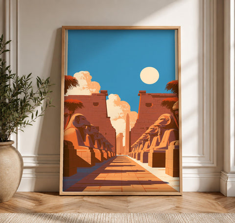 Ancient Egypt Art, Avenue of Sphinxes Print, Luxor Temple, Framed Unframed or Digital