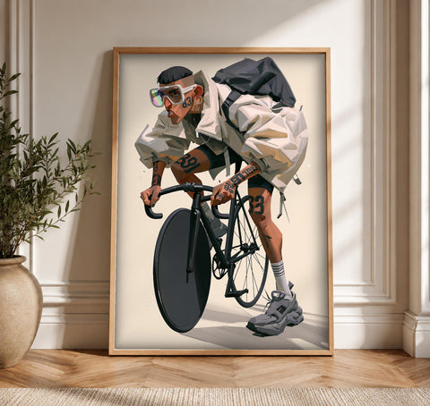 Hypebeast Decor, Urban Cyclist Street Style, Tattooed Rider, Framed Unframed or Digital