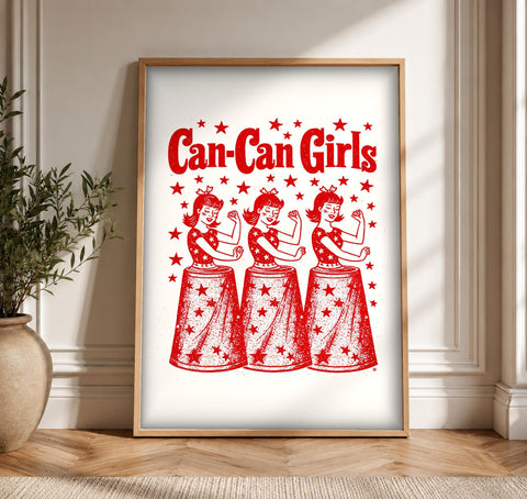 Retro Wall Art, Can-Can Girls Vintage Poster, Americana Decor, Framed Unframed or Digital