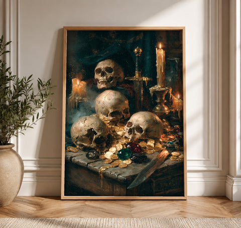 Dark Academia Art, Vanitas Skull, Gothic Home Decor, Framed Unframed or Digital