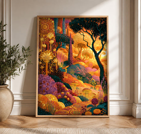 Enchanted Forest Art, Magical Garden Print, Framed Unframed or Digital