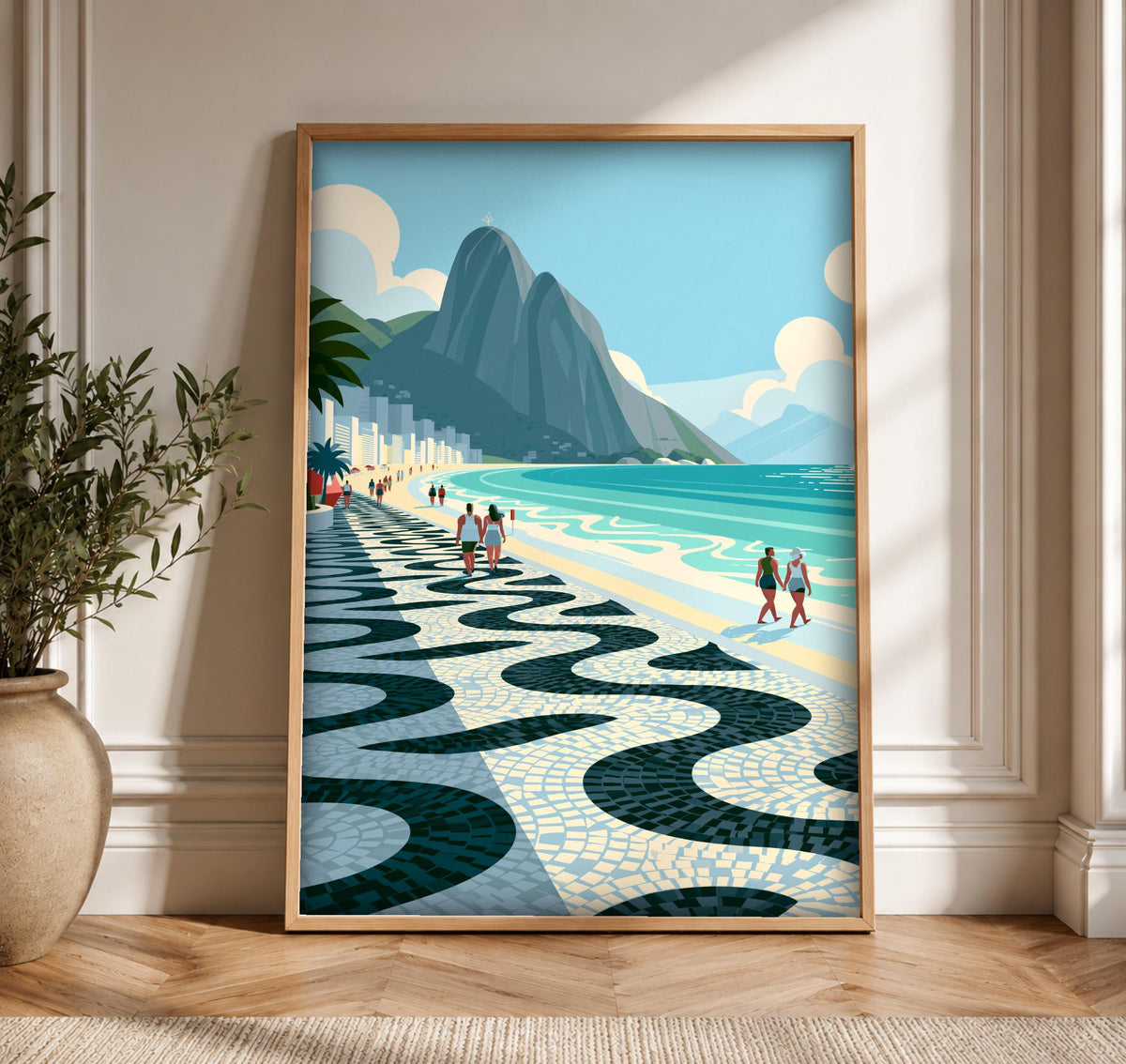 Retro Travel Poster, Copacabana Rio de Janeiro, Coastal Decor, Framed Unframed or Digital