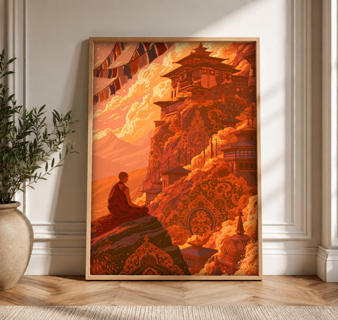 Buddhist monastery art, Himalayan Temple Print, Meditation Decor, Framed Unframed or Digital