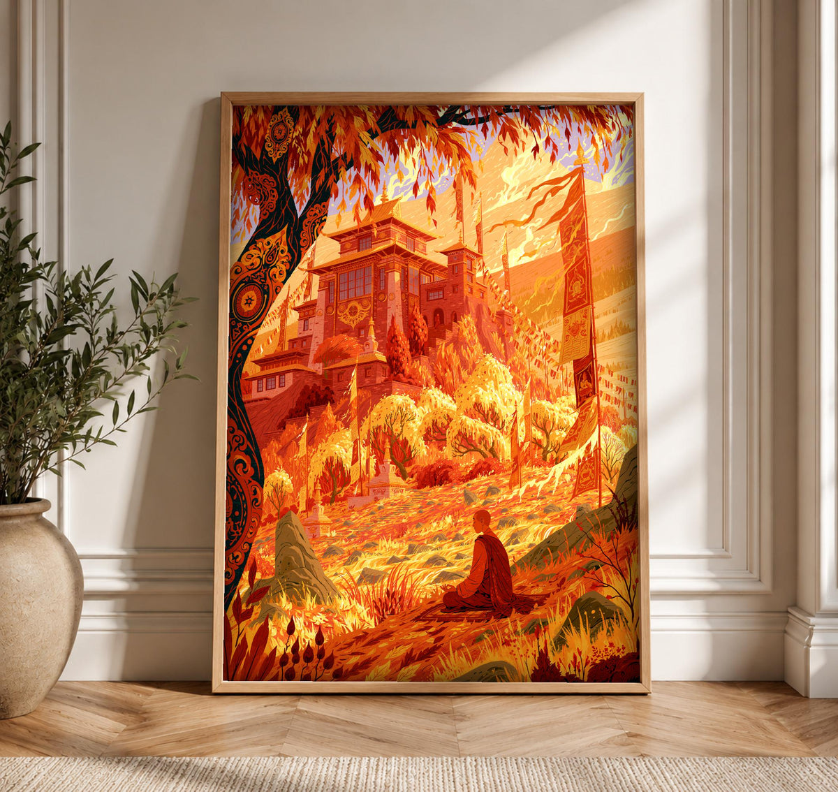 Buddhist Monastery Wall Art, Himalayan Monk Print, Framed Unframed or Digital