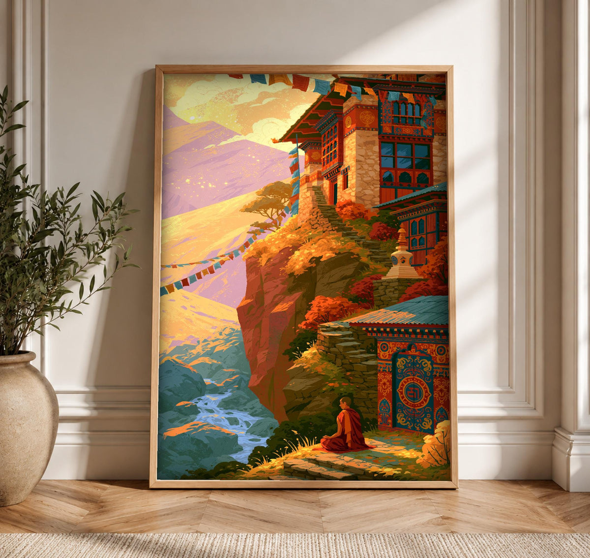 Buddhist Monastery Wall Art, Tibetan Monk Print, Framed Unframed or Digital