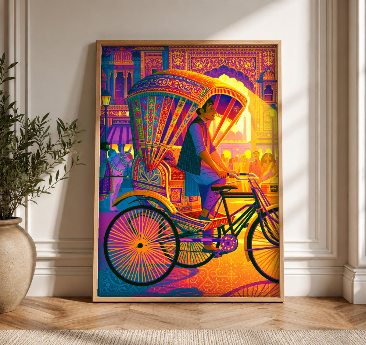Indian Art, Mughal Bazaar Rickshaw Print, Cultural Decor, Framed Unframed or Digital