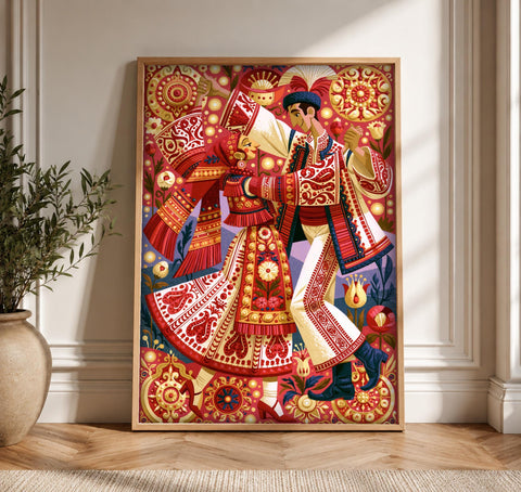 Folk Art Print, Ottoman Empire Dance, Vibrant Cultural Decor, Framed Unframed or Digital