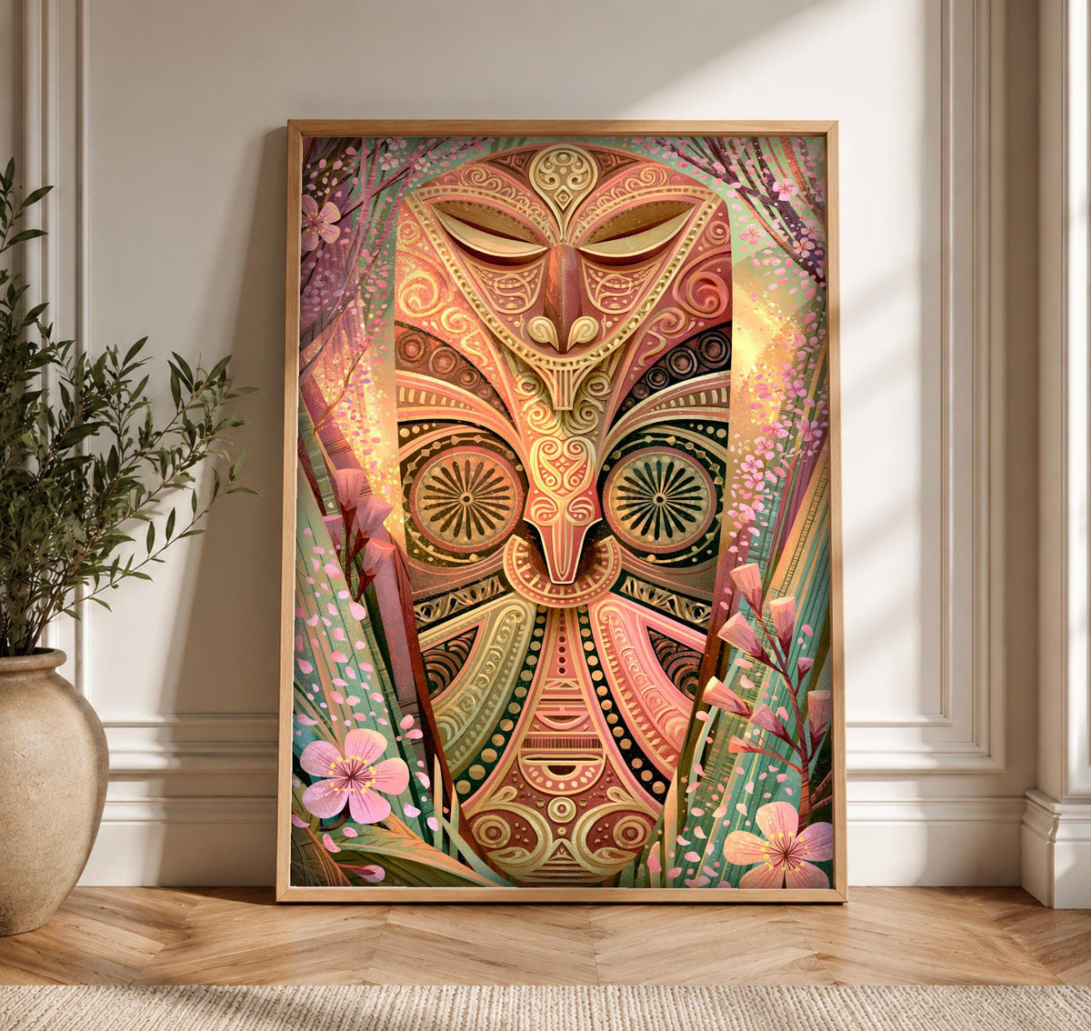 Maori Wall Art, Ancestral Tiki Mask Print, Folk Decor, Framed Unframed or Digital