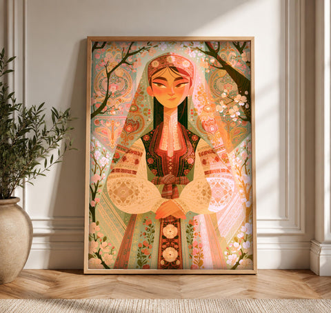 Cultural Decor, Persian Noblewoman Folk Art, Traditional Costume Print, Framed Unframed or Digital