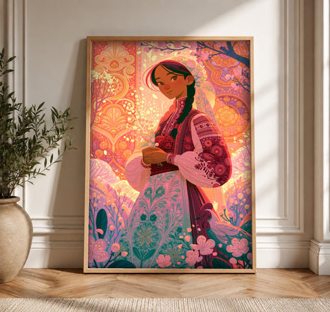 Slavic Wall Art, Folk Embroidery Print, Vyshyvanka Maiden, Framed Unframed or Digital