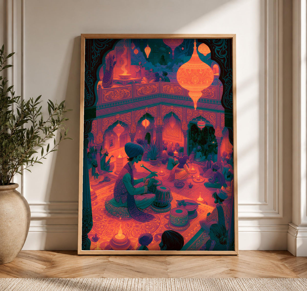 Mughal Court Art, Indian Tabla Musician Print, Cultural Decor, Framed Unframed or Digital