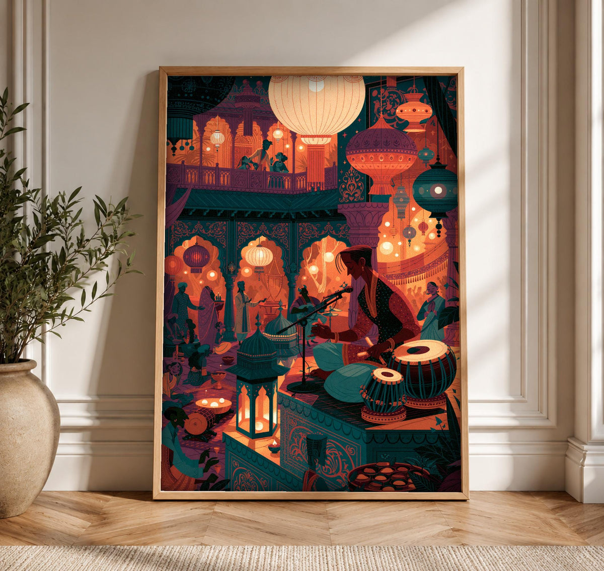 Indian Art, Mughal Court Music Scene, Cultural Decor, Framed Unframed or Digital