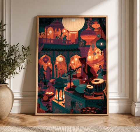 Indian Art, Mughal Court Music Scene, Cultural Decor, Framed Unframed or Digital