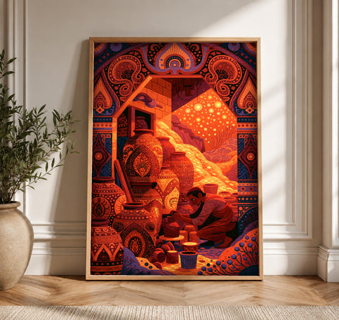 Indian Art, Ancient Pottery Craft Heritage, Cultural Decor, Framed Unframed or Digital