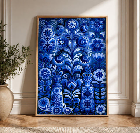 Folk Art Print, Polish Floral Design, Cultural Decor, Framed Unframed or Digital