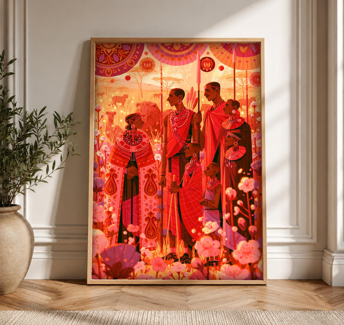 African Wall Art, Maasai Warriors Savanna, Cultural Decor, Framed Unframed or Digital