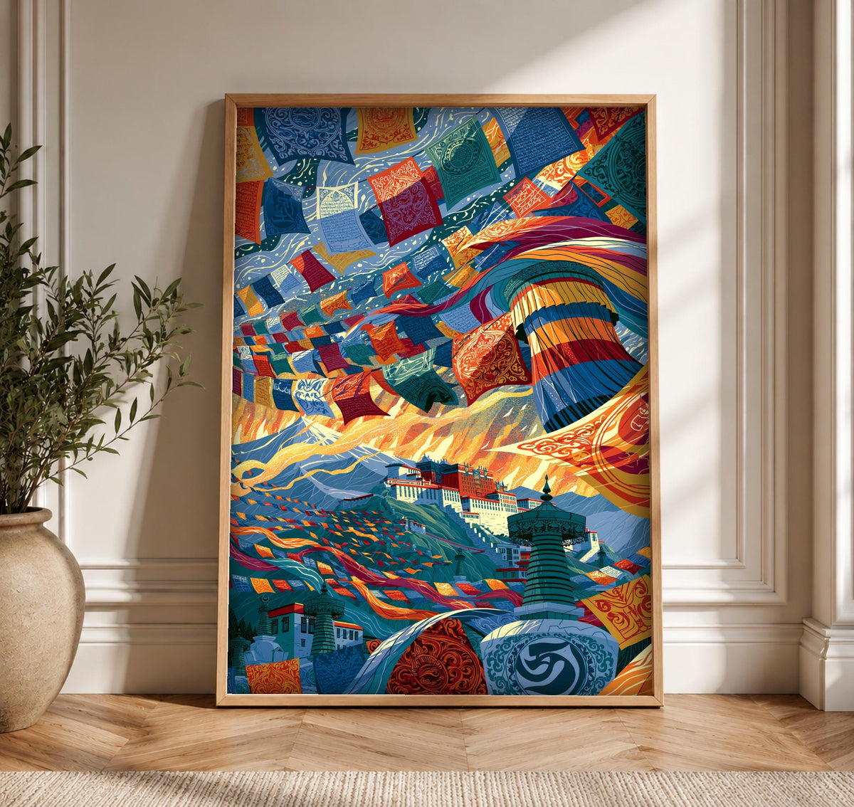 Tibetan Prayer Flags, Potala Palace Buddhist Art, Spiritual Decor, Framed Unframed or Digital