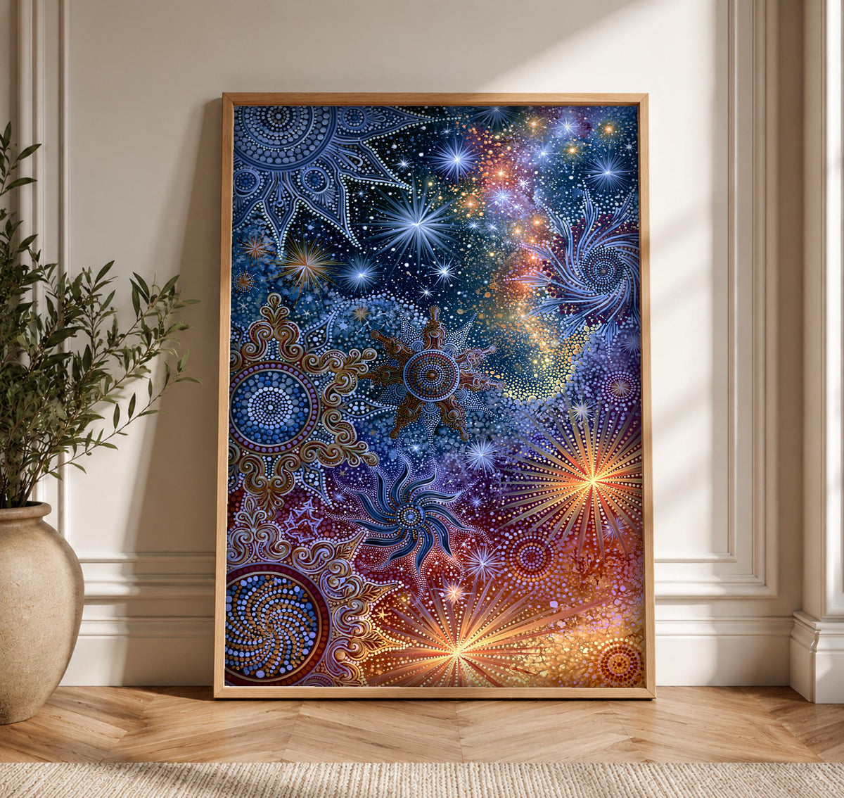 Celestial Star Map, Antique Astronomy Cosmos, Vibrant Cultural Decor, Framed Unframed or Digital
