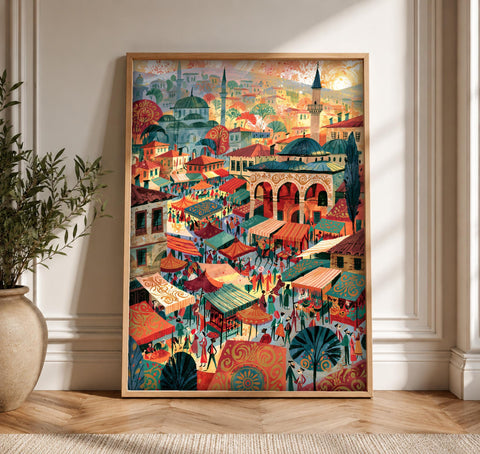 Ottoman Bazaar Art, Islamic Market Print, Mosque Decor, Framed Unframed or Digital
