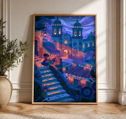 Mexican Folk Art, Colonial Cathedral Procession Print, Cultural Decor, Framed Unframed or Digital