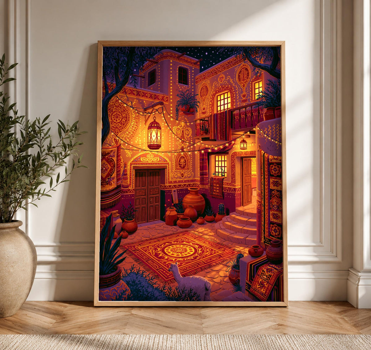 Islam Wall Painting, Moorish Courtyard Art, Andalusian Cultural Decor, Framed Unframed or Digital