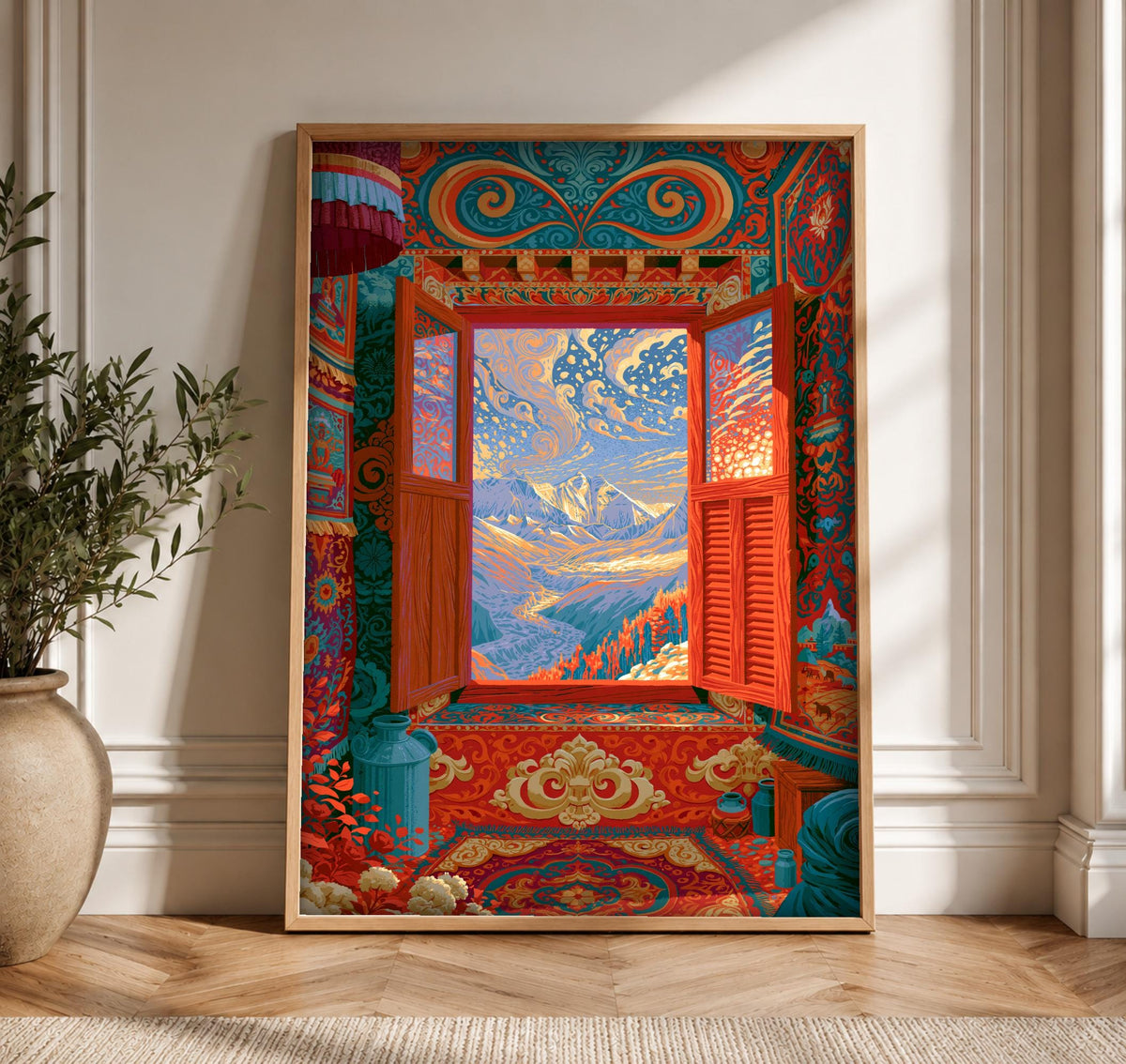 Himalayan Wall Art, Tibetan Monastery Mountain Print, Cultural Decor, Framed Unframed or Digital