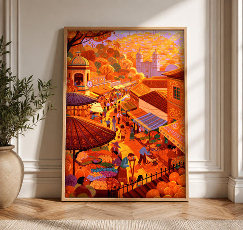 Mexican Folk Art, Colonial Mercado Print, Cultural Decor, Framed Unframed or Digital