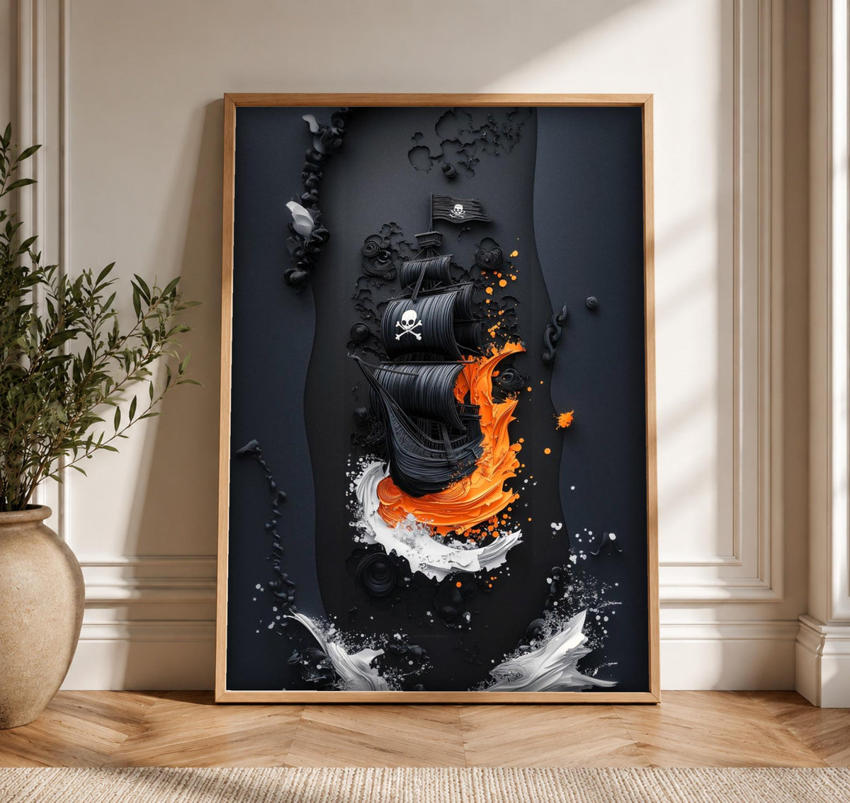 Pirate Ship Wall Art, Jolly Roger Galleon Print, Nautical Wall Decor, Framed Unframed or Digital