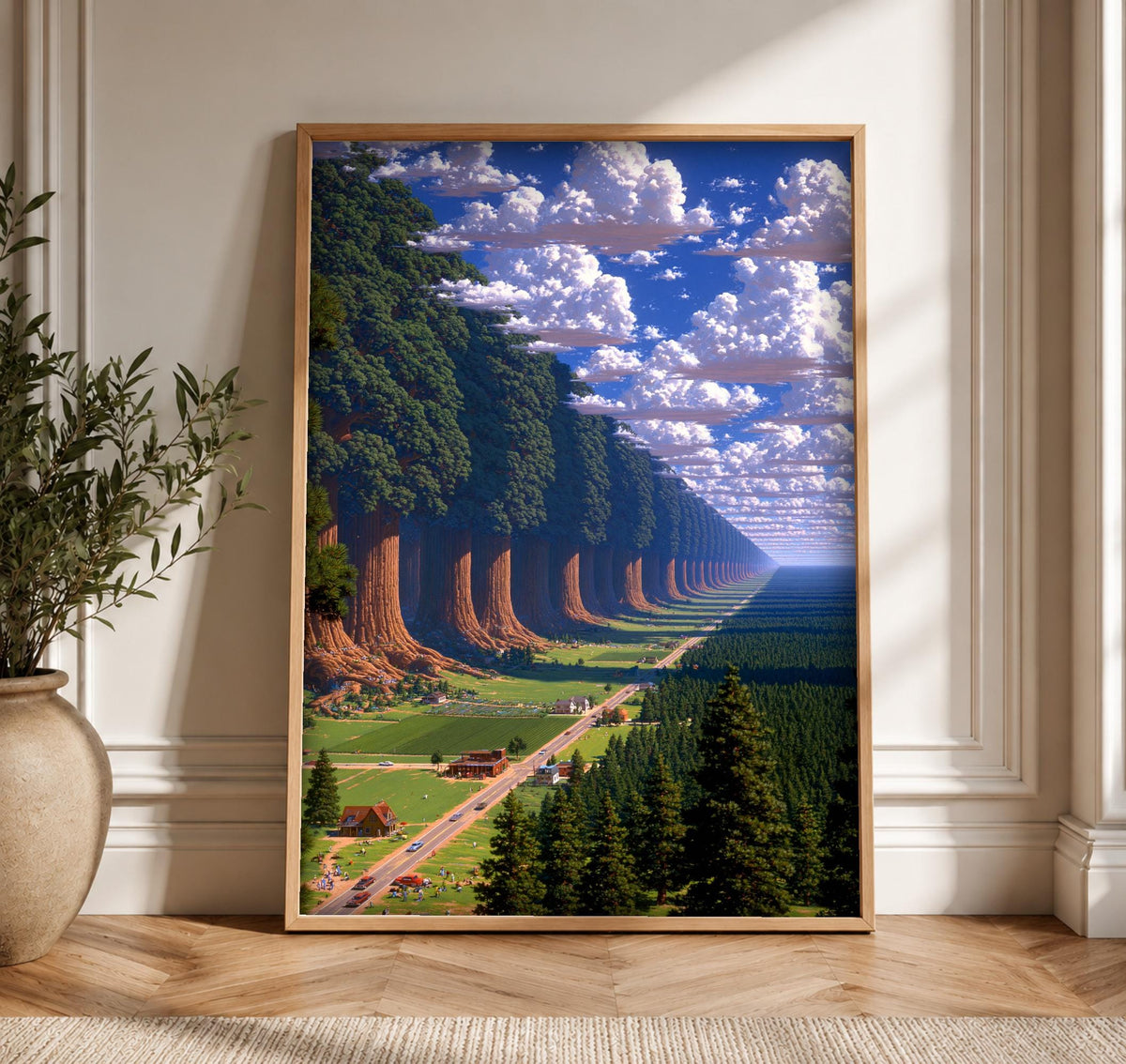 Enchanted Forest Art, Infinite Redwood Surreal Landscape, Framed Unframed or Digital