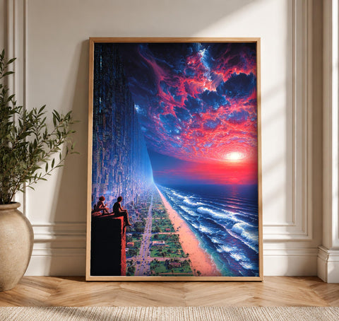 Dark Fantasy, Sci-Fi Megacity Coastal Print, Gamer Gift, Framed Unframed or Digital