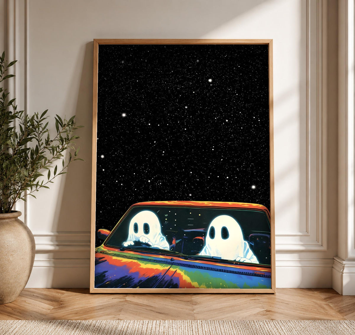Retro Wall Art, Ghost Car Night Drive Print, Framed Unframed or Digital