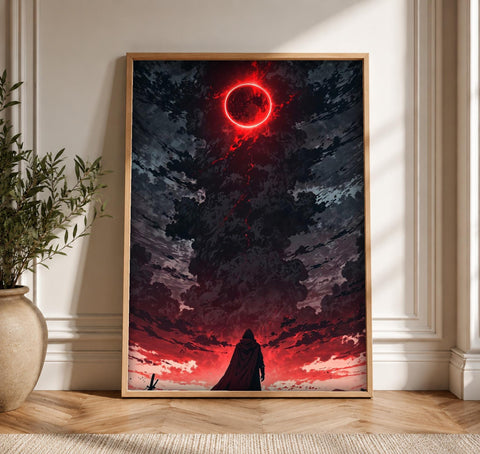 Dark Fantasy Art, Eclipse Blood Moon Print, Gamer Gift, Framed Unframed or Digital