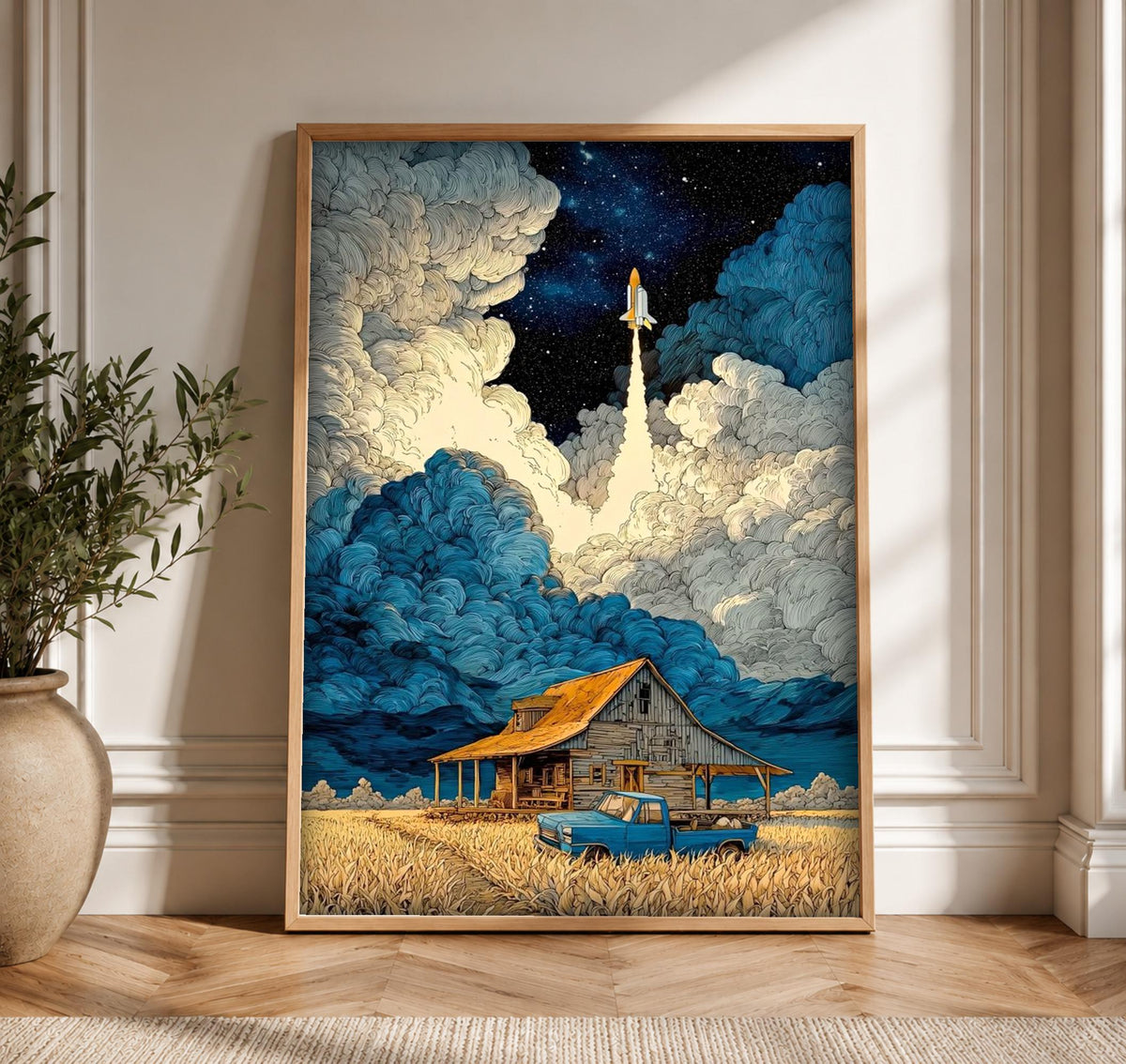 Aviation Wall Art, Space Shuttle Launch, Americana Barn Poster, Framed Unframed or Digital