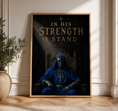 Christian Wall Art, Crusader Knight Scripture Print, Medieval Throne, Framed Unframed or Digital
