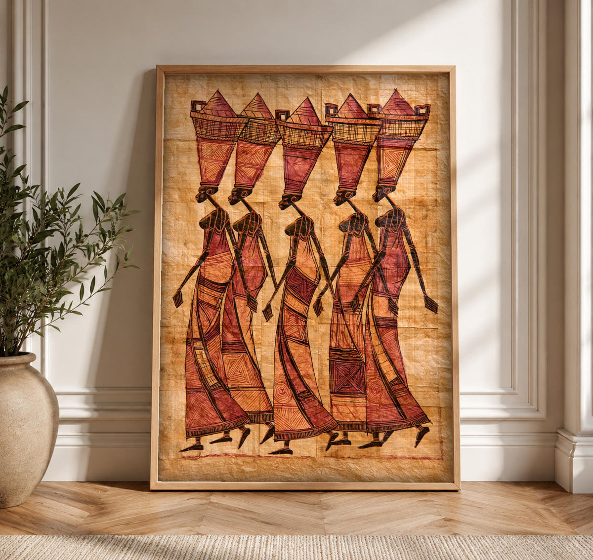 African Wall Art, Women Procession Folk Print, Framed Unframed or Digital