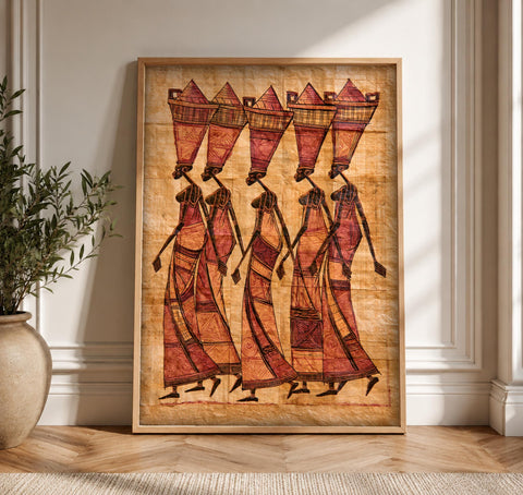 African Wall Art, Women Procession Folk Print, Framed Unframed or Digital