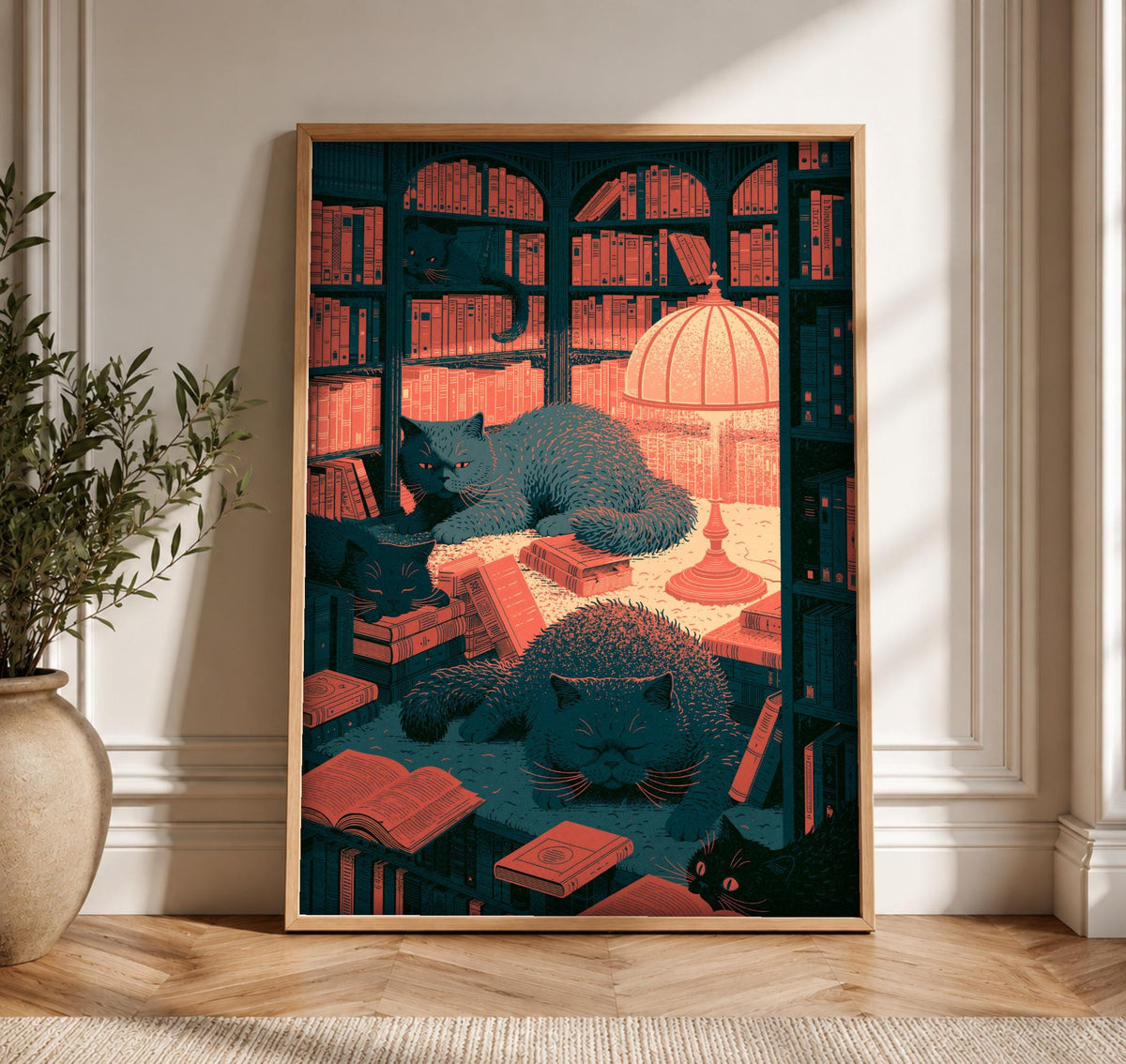 Black Cat Wall Art, Moody Library Print, Gothic Home Decor, Framed Unframed or Digital