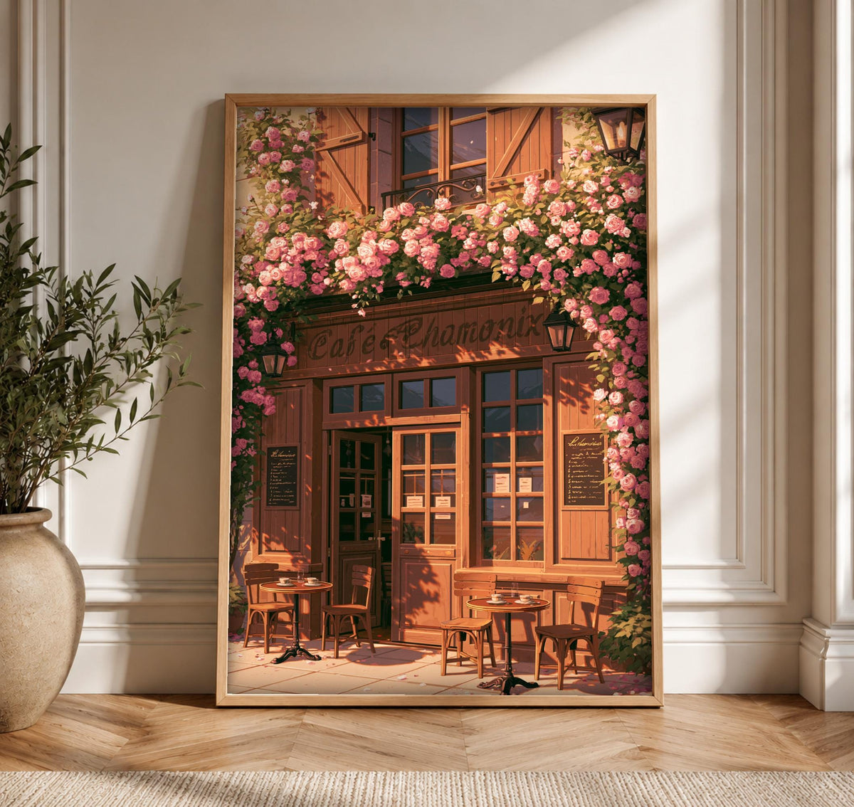 Paris Wall Art, French Café Print, Chamonix Bistro Poster, Framed Unframed or Digital
