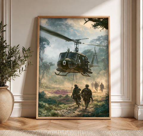 Vietnam War Wall Art, UH-1 Huey Helicopter Print, Framed Unframed or Digital