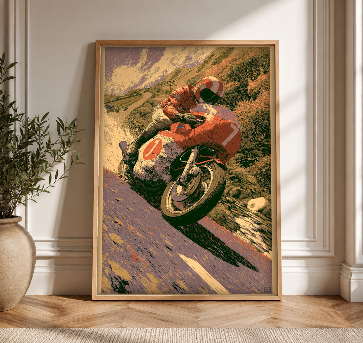 Retro Wall Art, Classic Motorcycle Racing Poster, Man Cave, Framed Unframed or Digital