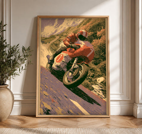 Retro Wall Art, Classic Motorcycle Racing Poster, Man Cave, Framed Unframed or Digital